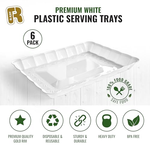 6 Pack White Serving Tray - 9 x 13 Inch, Heavy Duty White Serving Trays and Platters for Party - Premium Serving Platters - color: White