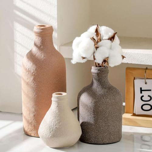 Ceramic Vase Set of 3, Vases Home Decor, Decorative Vases for Table, Boho Flower Vase Modern Neutral Vases for Room Decor, Table, Mantel,Entryway Living Room Kitchen Bedroom Bathroom - Brown - color: 009-multicolor Metallic