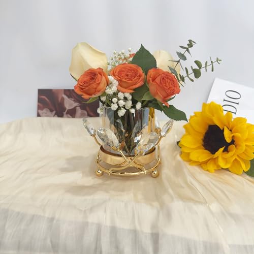 Hurricane Candle Holder, Gold Pillar with Crystal Accents & Windproof Glass Lid - Elegant Centerpiece for Weddings, Dinners, Party Decor - size: Small