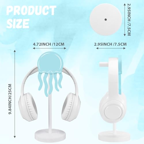Yookeer Jellyfish Headphone Stand Cute Blue Headphone Stand Decorative Ocean Sea Wood Desk Decor for Gamer Room Office Desk Gaming Gifts for Girlfriend Office Worker - style: Jellyfish