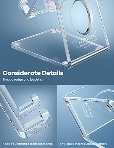 Lamicall Cell Phone Stand, Desk Accessories - Clear Office Cell Phone Holder, Acrylic Phone Stand, Desktop, Acrylic Office Desk Decor Accessories, Suitable for iPhone, 4-8'' Phone, Gifts - color: clear