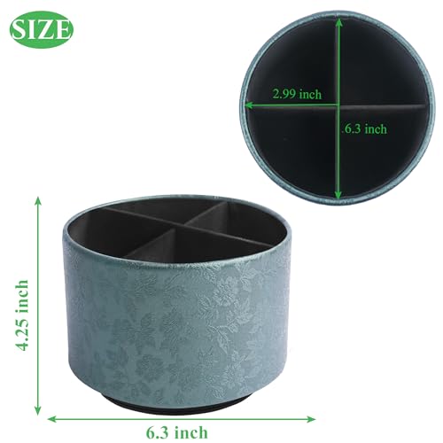 lizimandu Round Leather Art Supply Organizer,Remote Control Holder,360 Degree Spinning,Multi-Functional Pencil Holder,4 Compartments Desktop Stationary Organizer(1-Liuli Green) - color: 1-Liuli Green