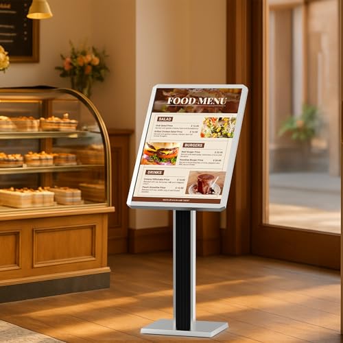 Sign holder floor stand,Heavy-Duty Pedestal poster stand for display,21×29 inch Adjustable Aluminum Menu Stand for Restaurant(Silver) - color: Silver