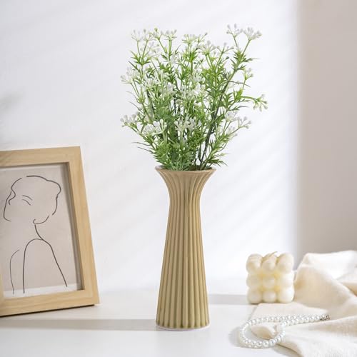7.68” Vintage Yellow Ribbed Ceramic Vase, Small Rustic Farmhouse Vase for Pampas Grass, Centerpiece, Coffee Table, Kitchen, Office & Home Decor - color: Rustic Yellow