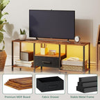 JARHETUN TV Stand with LED Lights, Entertainment Center with Open Shelves and Fabric Drawer, Media Console for 55 Inch TV, Television Stands, Living Room Furniture, Bedroom, Rustic Brown - color: Rustic Brown With Led Light, size: 46.1 Inches