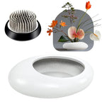 Flower Frog Vase Kit, Ikebana Flower Arrangement, Ceramic Water Drop Flower Pot & Flower Frog Flower Arrangement Vase Kit (White Small Size) - color: White Small Size