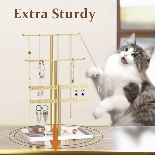 pickpiff Gold Jewelry Stand Holder Organizer: 12.5" Sturdy Hanger for 80 Pcs Jewelry, Jewlery Tower for Display Necklace, Earring, Bracelet, Watch - color: Gold, size: 12.5" Height