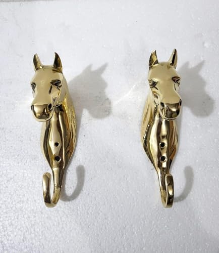 Brass Horse Head Wall Hooks – Set of 6 Sculptural Coat Hooks for Home, Office & Restaurant Decor