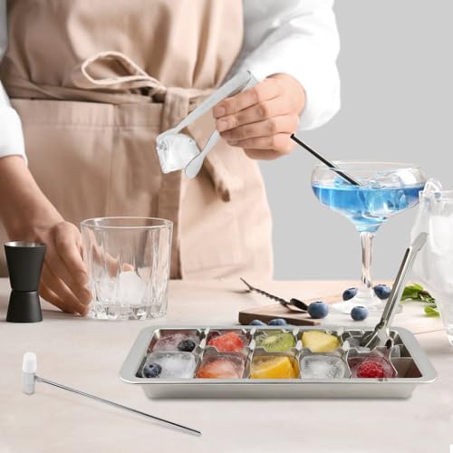 Stainless Steel Ice Cube Trays, 18-Slot Metal Ice Cube Trays for Freezer, Vintage Inspired Design with Release Lever Remove Handle for Making Large Cubes Kitchen & Bar