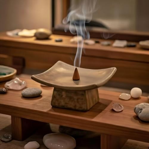 Hosley Square Pillar Candle Holders & Incense Stick Holder for Modern Ritual Accessories for Mindful Living Ideal for Home Décor, Office, Livingroom, Spa - color: Light Brown