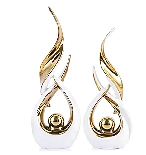Querro Modern Abstract Ceramic Statue - Elegant White & Gold Decor for Home Living Room, Dining Table Centerpiece & Office Shelf | Luxury Aesthetic Sculpture