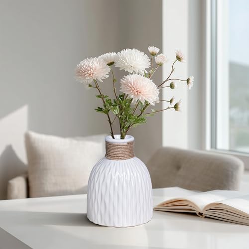 White Ceramic Vase, Small White Vase for Flowers, Modern Textured Vases Home Decor, Coffee Tables Wedding Room Living Room Shelf Decor,Office Desk 6 inch - color: White