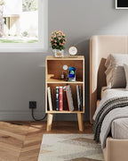 WLIVE Modern Nightstand with Storage, Small Space Bedside Table, End Table for Bedroom & Living Room, Mid Century Night Stand with Open Shelf & Sturdy Wood Legs, Light Oak - color: Natural Oak