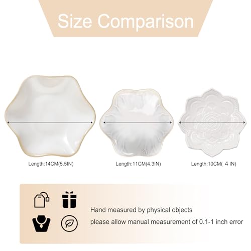 Binoster 2 Pcs Ceramic Jewelry Dish, Jewelry Tray Key Tray,Small Ring Dish Holder Jewelry Plate Trinket Dish Catchall Tray Nightstand Decor For Table Room Decor SM (4.3 In, White,Green) - color: White + Green, size: 4.3 inches