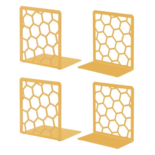GEOMOD Geometric Honeycomb Gold Metal Bookends Decorative - Tall Sturdy Book Ends for Shelves - Modern Heavy Duty Bookend Stopper - Office or Home Book Shelf Book Holder - 6x3.25x6.25 Inches - 2 Pair - color: Gold, size: 2 Pairs, style: Honeycomb