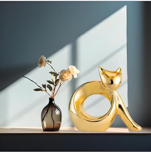 Abstract Golden cat Statues Home Decor, Ideal Decor for Home, Office, or Café. Perfect for Shelf, Living Room, or Desk Display Unique Gift for Cat Lovers & Art Collectors - style: Antique