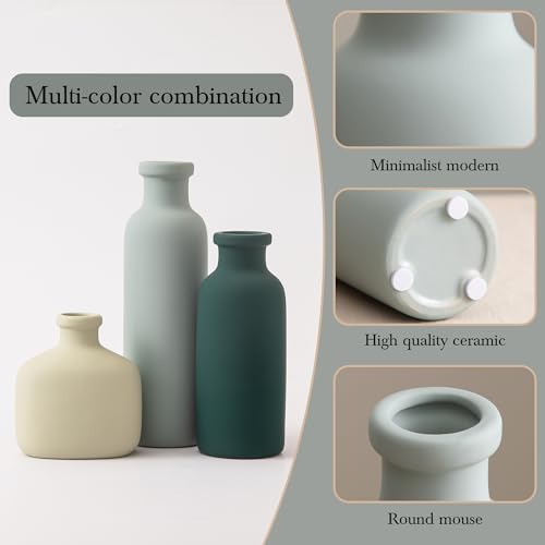 Ceramic Vase Set of 3 - Rustic Vases Set for Flower Centerpieces Pampas Grass - 3 Bud Vases for Home Decor - Modern Terracotta Vases for Home Farmhouse Table Office, Mini Pottery Vase by Lyeec - color: 202-4