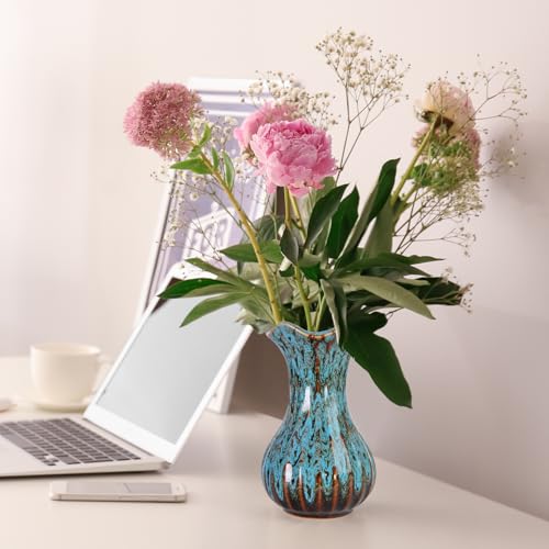 Ceramic Vase, Modern Small Vases for Home Decor, Elegant Flower Vase Centerpiece for Tables, Office Desk, Room Decor, Fit for Housewarming, Wedding, Birthday (Blue) - color: Blue