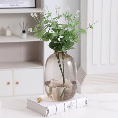 Brown Glass Vase, 10 Inches Large Glass Vase, Tall Glass Vases for Flowers, Modern Round Vases for Living Room, Dining Table, Shelf, Wedding, Office, Home - color: Brown