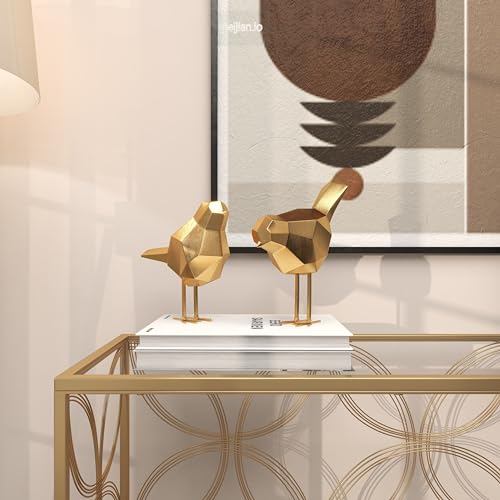 CosmoLiving by Cosmopolitan Polystone Bird Decorative Sculpture Home Decor Statues with Origami Accents, Set of 2 Accent Figurines 7", 8"H, Gold