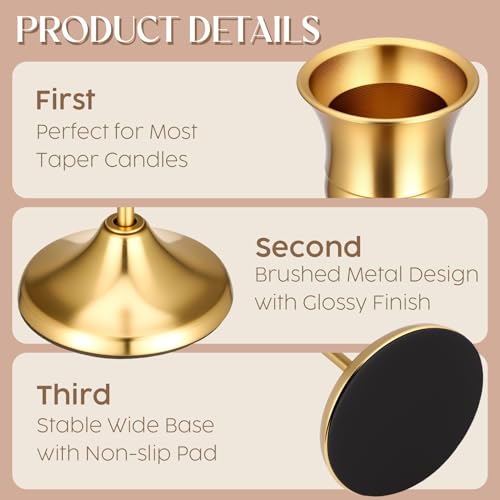 12PCS Brass Gold Taper Candle Holders Set, Vintage Metal Candlestick Holders for Table Centerpiece, Wedding Reception, Festive Christmas Mantel DecorationGold - color: Gold - 4 Sets (12 Pcs)