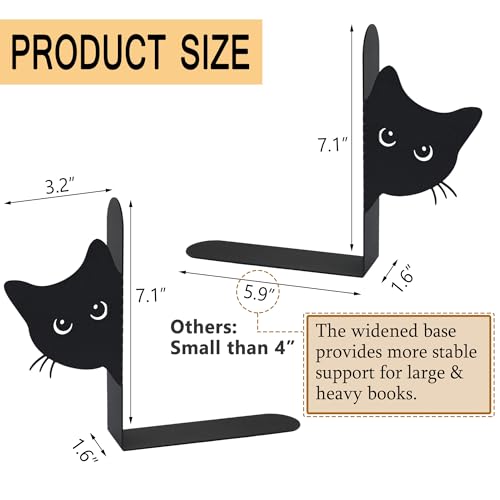 Bookends Metal Cat Book Ends, 1 Pairs Cute Bookends for Shelves Decorative for Home Office Desk Bookshelf Decor (Black, Full-face) - color: Cat-full Face