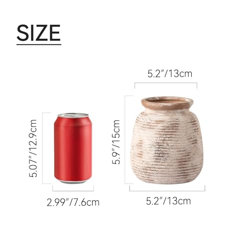Ceramic Small Flower Vase, 6“ Rustic Farmhouse Vases Home Decor, Short Pottery Decorative Pampas Vase for Table Living Room Entryway Mantel Bookshelf Bedroom Bathroom Kitchen-Rustic - color: 6“ H - Rustic
