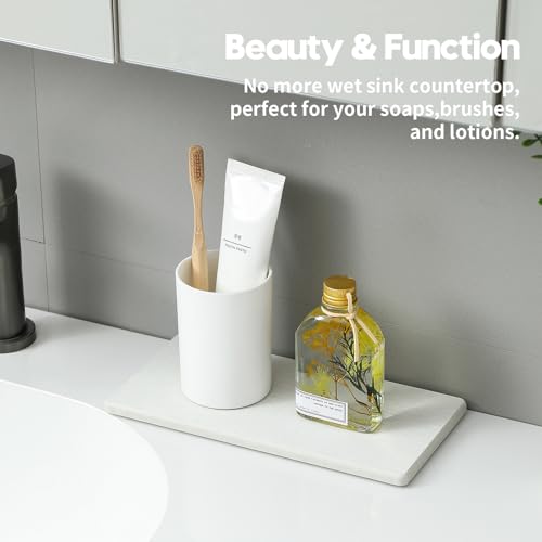 2PCS 10"x 5" Large Bathroom Sink Vanity Trays, Water Absorbing Diatomite Stone Quick Drying Mat for Kitchen Counter, Dish Rack Dispensers Sponge Holder Caddy Organizer, Beige, 10"x 5" - color: 2 Pack - Greige, size: 10" x 5"