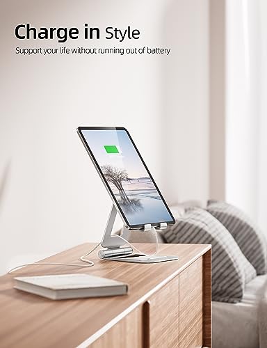 Nulaxy Aluminum Dual Foldable iPad Stand, Fully Adjustable Desktop Tablet Holder, Tablet Accessories for Office Kindle Compatible with Mobile Devices iPad Pro/Air/Mini, iPhone Pro/Max/Plus, Silver - color: B-Silver