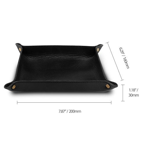 Londo Genuine Leather Tray Organizer - Practical Lightweight Water Resistant Computer Table Desk Storage Box for Wallets, Watches, Keys, Coins, Cell Phones and Office Equipment - color: Black