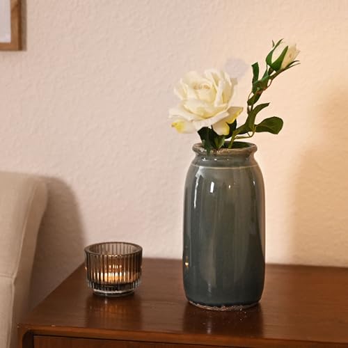 VICTOR & TERESA Rustic Large Blue and Grey Vase for Home Decor, 10'' Tall Ceramic Vases for Flowers, Farmhouse Decorative Vases for Pampas Grass, Table, Mantel, Living Room, Centerpieces - color: Blue and Grey, size: Large-10''