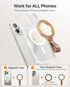 andobil [2026 Premium Leather] Magnetic Phone Grip for MagSafe [Longest Durable] Adjustable Phone Ring Kickstand with Leather Loop Compatible with MagSafe Accessories&iPhone 17 Air 16 15 14 13 Pro Max - color: brown