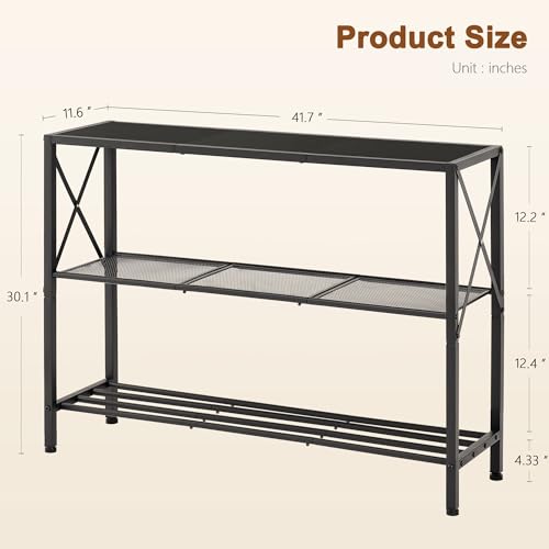Hoctieon Industrial Console Table, 3 Tier Entryway Table, Hallway Table, Narrow Sofa Table with Shelves, Entrance Table for Entryway, Living Room, Foyer, Hallway, Office, Black - color: Black