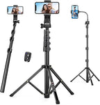 74" Flexible Phone Tripod, Tall Cell Phone Tripod with Adjustable Gooseneck & Remote, Portable Camera Cellphone Stand for Video Recording, Compatible with iPhone Android - size: 74 inch