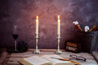 Sziqiqi Silver Plated Candlestick Holders Set of 2 Taper Candle Holders Deluxe Ornate Candle Holders for Shabbat Taper Candles, Candle Centerpiece, Wedding Candles, Christmas Candle, 7.4inch - color: Silver