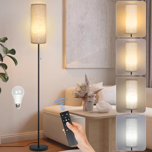 Floor Lamp for Living Room, Modern Standing Lamps with Lampshade, Minimalist Tall Lamp with Chain Switch for Living Room, LED Bulb Included (Beige Shade) - color: Beige Shade