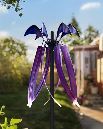 Wind Spinners for Yard Garden, Large Outdoor Metal Wind Spinner with Stake, Kinetic Wind Sculptures & Spinners Windmill for Outside Lawn Yard Art Decor(15" W x 73" H) - size: Violet Cascade