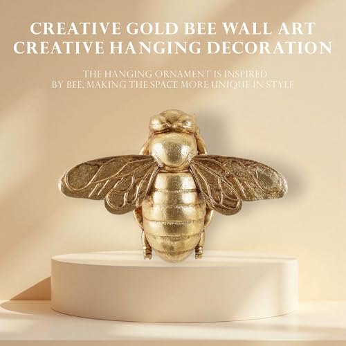 Gold Honey Bee Wall Arts Decor Insect Animal Wall Sculpture Resin Honeybee Home Hanging Decoration for Living Room Bedroom Bathroom Dining Room Kitchen Housewarming Gifts Indoor Outdoor Décor