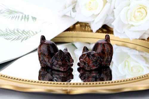 2" Red Obsidian Cat Crystal Statue Carved Room Decor Figurines for Natural Gemstones HomeCarved Healing Crystals Handcrafted Cute Lazy Lucky Sculpture Statue Kitten Gifts for Cat Lovers Women - color: Red-obsidian