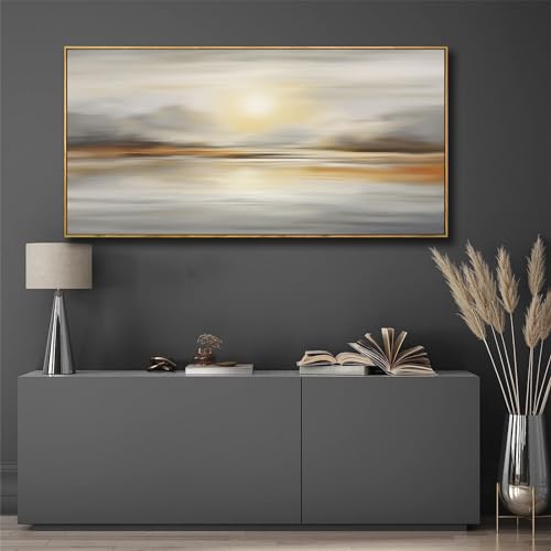 Framed Wall Art Abstract Seascape Canvas Printing Wall Decor Artwork for Living Room Bedroom Dining Room Home Office Decor 20x40inch - color: Grey, size: 20"L x 40"W