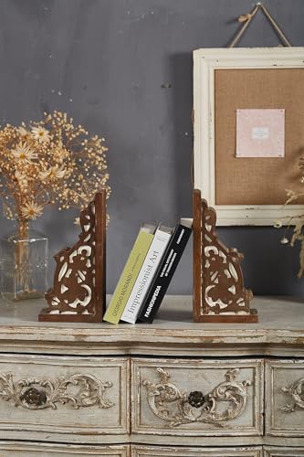 SOFE Farmhouse Book Ends Decorative, Wooden Corbels Bookends for Shelves, Vintage Rustic Bookends, 1 Pair Sturdy Bookend for Heavy Books, Book Holder Stopper for Home Office Kitchen