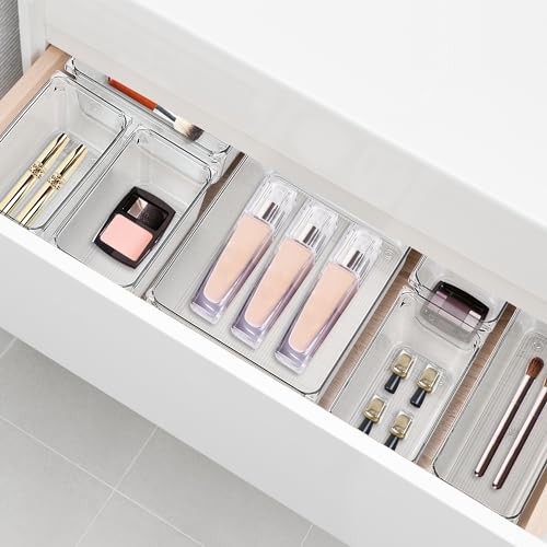 12 Pack Drawer Organizer - 3" X 6" Clear Acrylic Storage Bins with Non-Slip Pads, Versatile Desk Tray for Makeup, Jewelry, Kitchen, Bathroom, and Office Organization - size: 3"X 6"