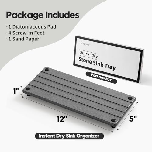 Razborci Instant Dry Sink Caddy Kitchen Sink Organizer, Quick Drying Stone Tray Diatomite Sponge Holder Soap Dish, Bathroom Countertop Fast Dry Water Absorbing Vanity Rack, Dark Gray,12" x 5" - color: 1. Charcoal, size: 12" x 5" x 1"