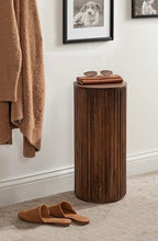 Kate and Laurel Reid Modern Wooden Ribbed Drink Table; 10 x 10 x 22; Walnut Brown; Solid Wood Mini Table for Use as Pedestal Plant Stand Indoors or Small Nightstand Option - color: Walnut Brown