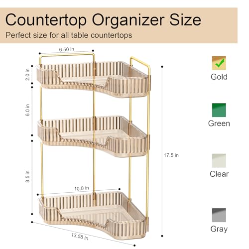 GTI 3-Tier Corner Bathroom Counter Organizer, Large Capacity Makeup Organizer Countertop, Perfume Cosmetics Skincare Vanity Organizers, Exquisite Countertop Storage for Women (Amber) - color: Amber, size: 10" x 10" x 17.5"