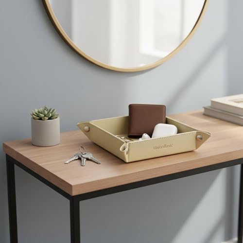 UnionBasic Small Valet Tray, Jewelry Tray for Rings Watches Earrings, Entryway Catchall Caddy for Coins Keys Change, Nightstand Bedside Valet Holder, Trays for Electronic Gadgets, Pale Gold - color: Pale Gold, size: 5.4" x 5.4" x 1.6"