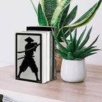 Peacoblue Metal Bookends for Shelves, Modern Decorative Heavy Duty Study Book Ends Stoppers for Office, Desk, Shelf, Room 5.3"x4.3"x7.9" Cast Iron Simple Tall Bookends 1 Pair (Japanese Samurai) - style: Japanese Samurai