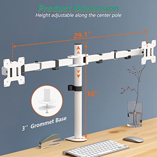 Mount Stand Fits 2 Screens up to 27 inch, 22 lbs. Weight Capacity per Arm (M002-W), White - color: White, size: Dual