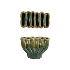 Creative Co-Op Stoneware Sculptural Vase with 6 Sections with Reactive Glaze, Green
