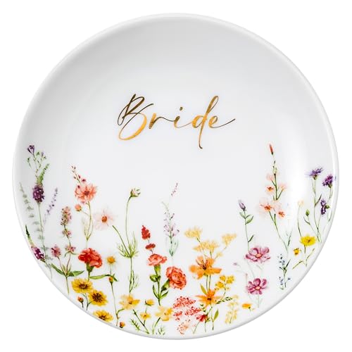 Crisky Bride Jewelry Ring Dish for Bridal Shower Wedding Gifts Engagement Gifts for Bride to Be Bachelorette Bridal Party, Fiance Gifts for Women Floral Trinket Tray - style: Wedding Bride